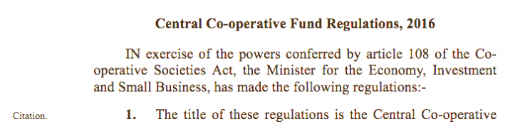 The Central Co-operative Fund Regulations 2016 – Committee and Funding