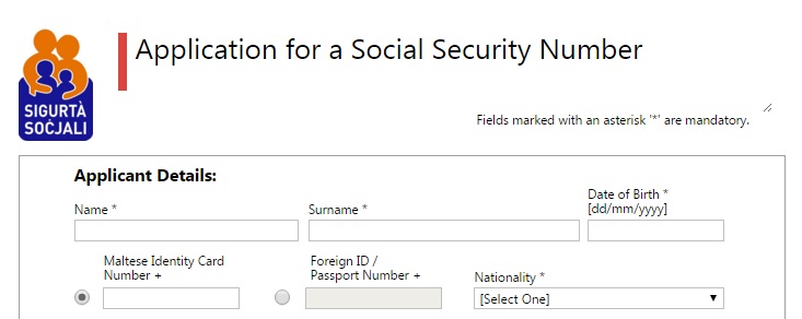 1 way of applying for a social security number | Malta